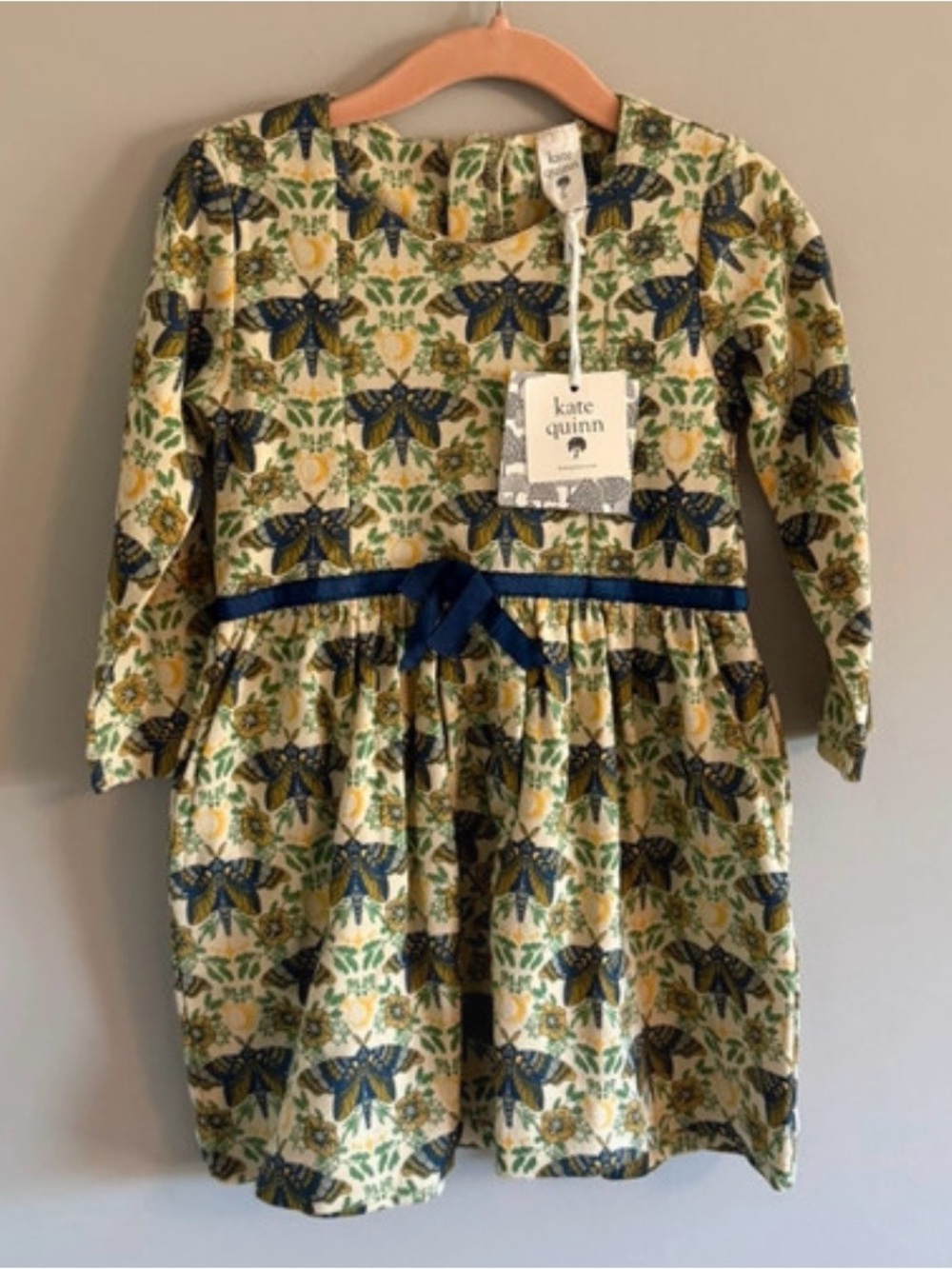 kate quinn Forest Butterfly Organic cotton Bow-Accent Long Sleeve Dress
